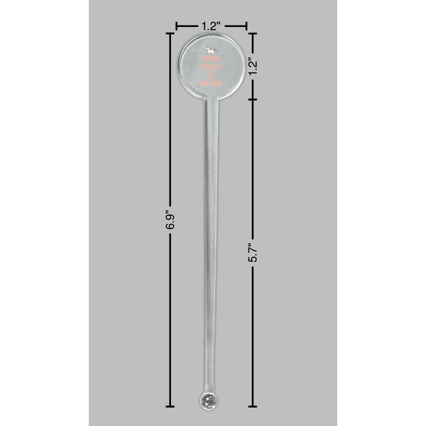 Unicorns Clear Plastic 7" Stir Stick - Round - Dimensions