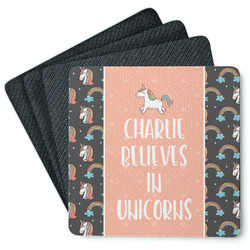 Unicorns Square Rubber Backed Coasters - Set of 4 (Personalized)