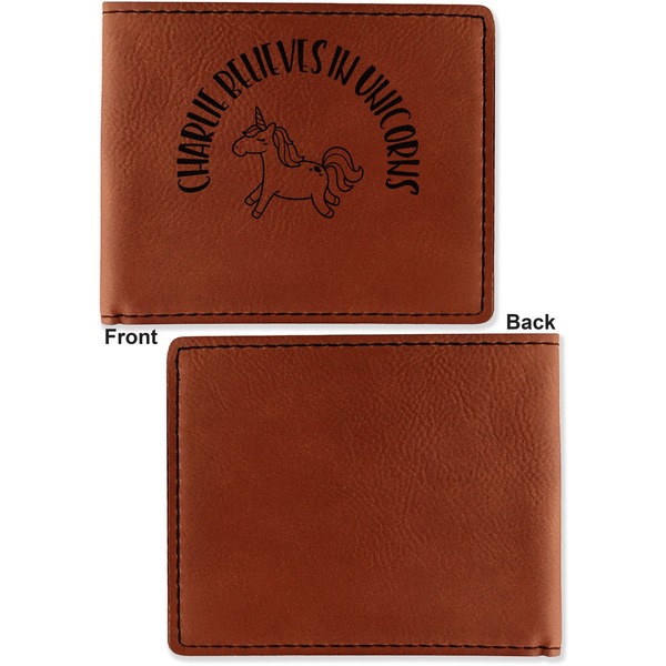Unicorns Cognac Leatherette Bifold Wallets - Front and Back Single Sided - Apvl