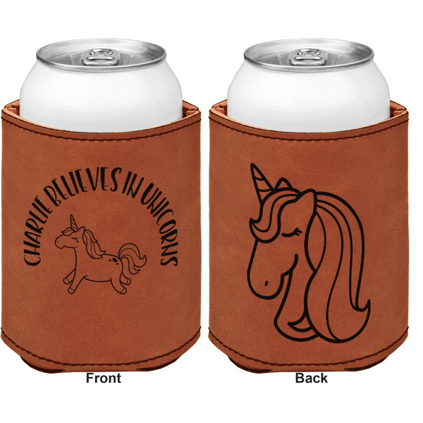 Unicorns Cognac Leatherette Can Sleeve - Double Sided Front and Back