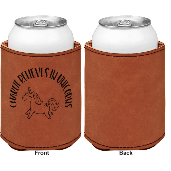 Unicorns Cognac Leatherette Can Sleeve - Single Sided Front and Back
