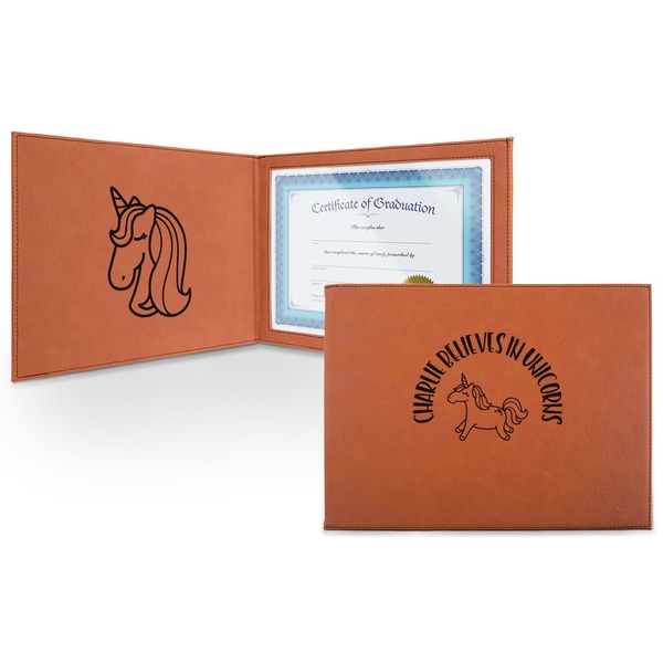 Custom Unicorns Leatherette Certificate Holder - Front and Inside (Personalized)
