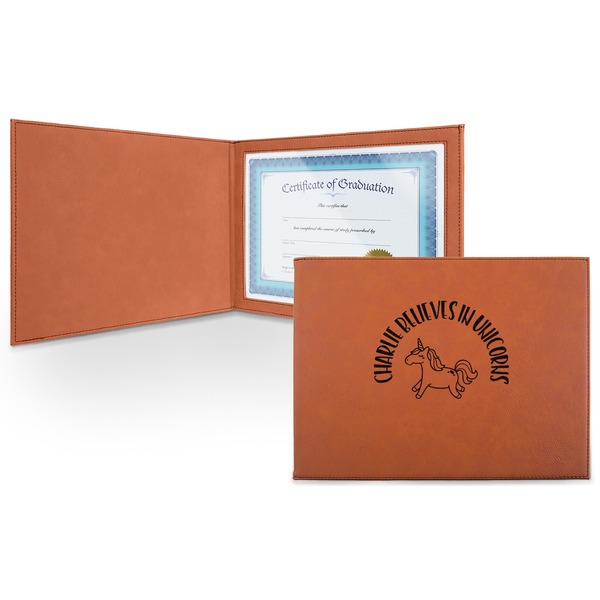 Custom Unicorns Leatherette Certificate Holder - Front (Personalized)