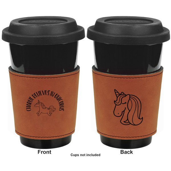 Unicorns Cognac Leatherette Mug Sleeve - Double Sided Apvl