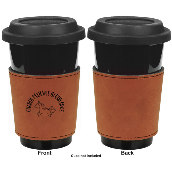 Unicorns Cognac Leatherette Mug Sleeve - Single Sided Apvl