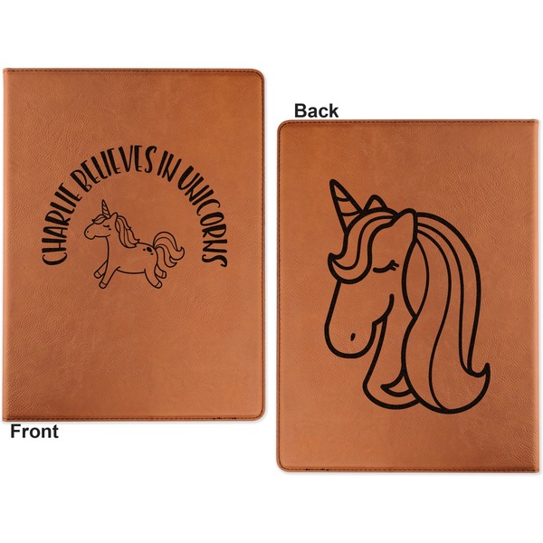 Unicorns Cognac Leatherette Portfolios with Notepad - Large - Double Sided - Apvl