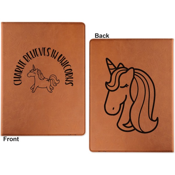Unicorns Cognac Leatherette Portfolios with Notepad - Small - Double Sided- Apvl