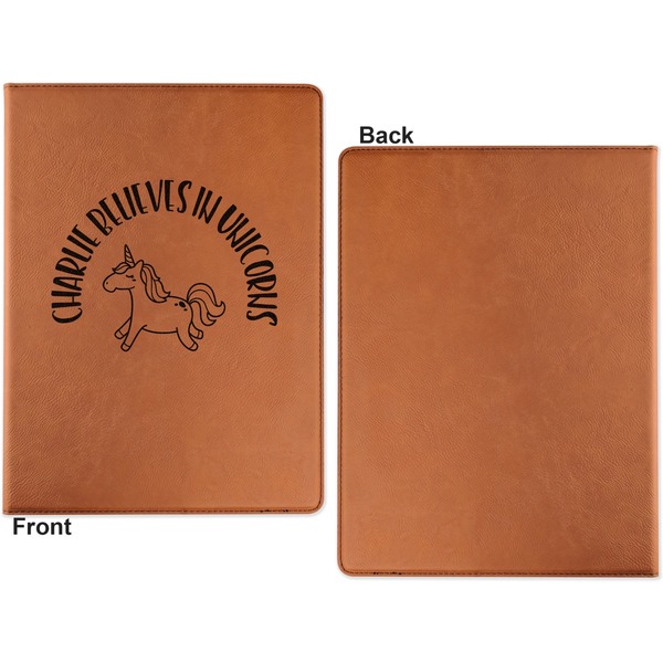 Unicorns Cognac Leatherette Portfolios with Notepad - Small - Single Sided- Apvl