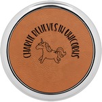 Unicorns Leatherette Round Coaster w/ Silver Edge - Single or Set (Personalized)