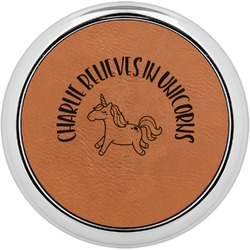 Unicorns Leatherette Round Coaster w/ Silver Edge (Personalized)