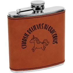 Unicorns Leatherette Wrapped Stainless Steel Flask (Personalized)