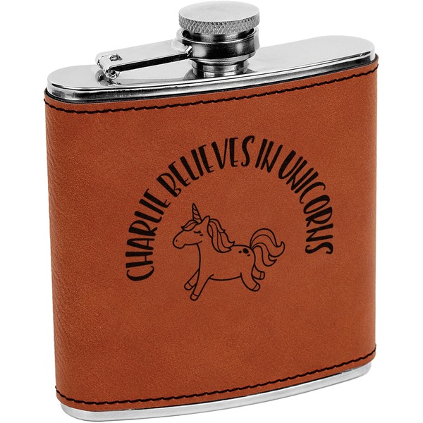 Custom Unicorns Leatherette Wrapped Stainless Steel Flask (Personalized)