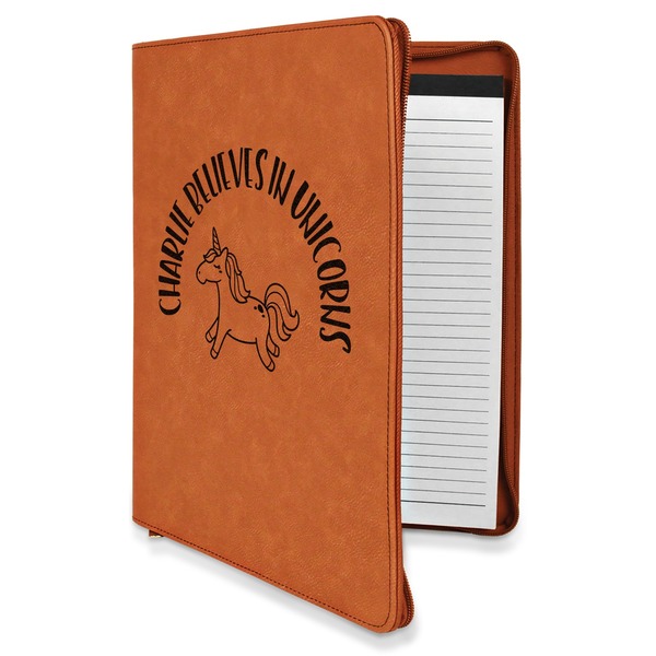 Custom Unicorns Leatherette Zipper Portfolio with Notepad - Single Sided (Personalized)