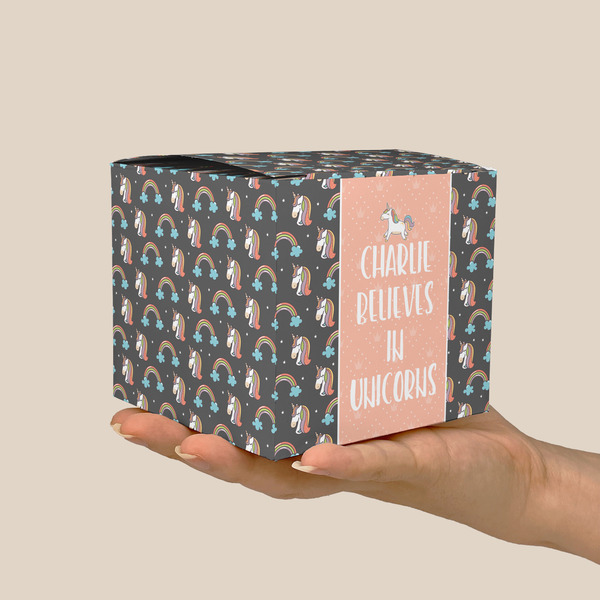 Unicorns Cube Favor Gift Box - On Hand - Scale View