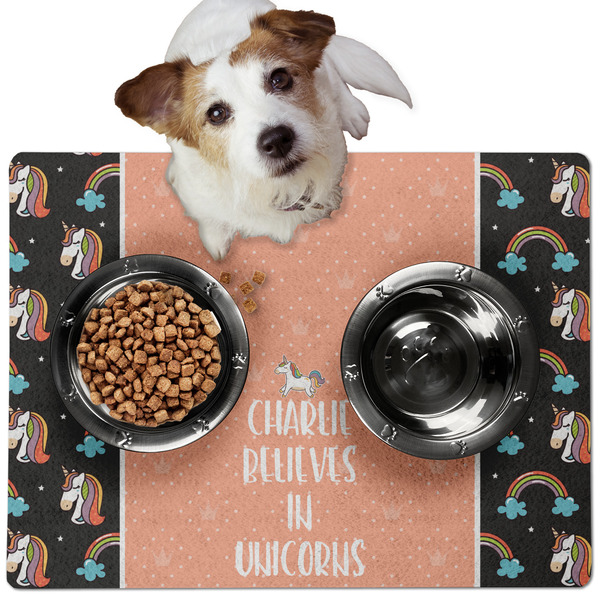 Custom Unicorns Dog Food Mat - Medium w/ Name or Text