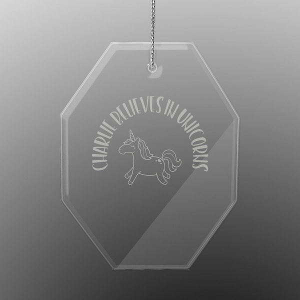 Custom Unicorns Engraved Glass Ornament - Octagon (Personalized)
