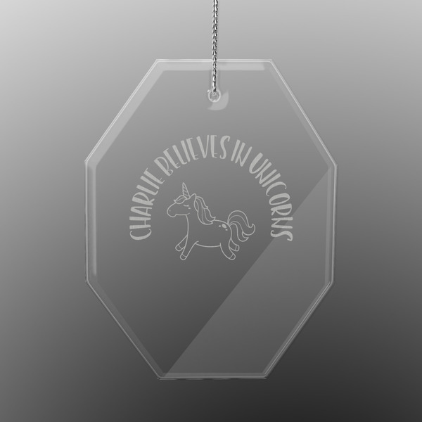 Unicorns Engraved Glass Ornaments - Octagon