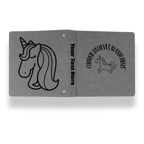 Unicorns Leather Binder - 1" - Grey - Back Spine Front View
