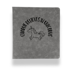 Unicorns Leather Binder - 1" - Grey (Personalized)