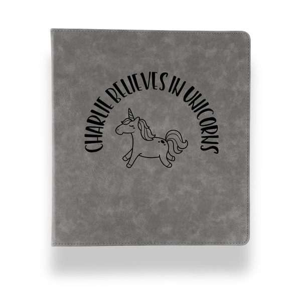 Custom Unicorns Leather Binder - 1" - Grey (Personalized)