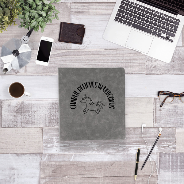 Unicorns Leather Binder - 1" - Grey - Lifestyle View