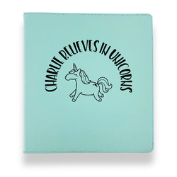 Unicorns Leather Binder - 1" - Teal (Personalized)