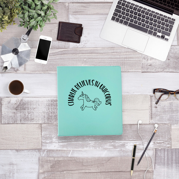 Unicorns Leather Binder - 1" - Teal - Lifestyle View