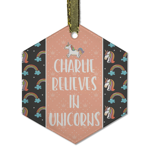 Unicorns Frosted Glass Ornament - Hexagon