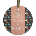 Unicorns Flat Glass Ornament - Round w/ Name or Text