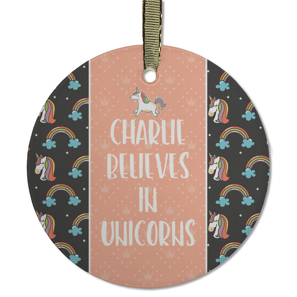Custom Unicorns Flat Glass Ornament - Round w/ Name or Text