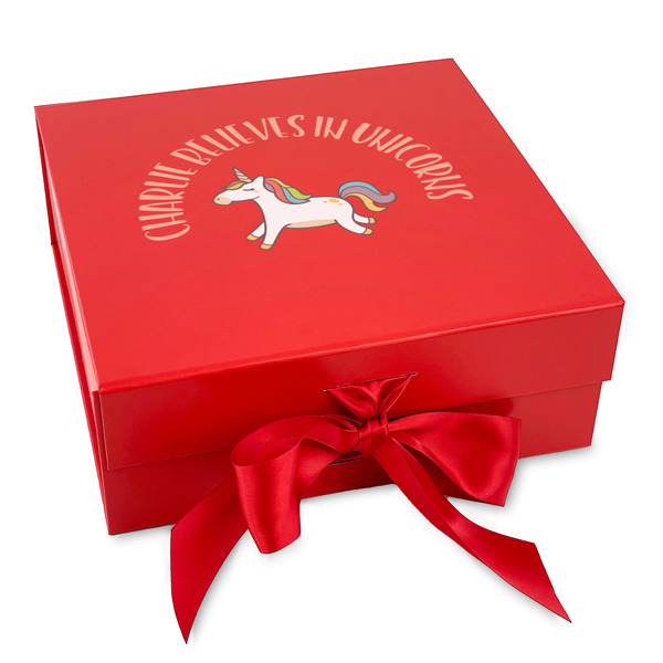 Custom Unicorns Gift Box with Magnetic Lid - Red (Personalized)