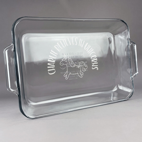 Custom Unicorns Glass Baking Dish with Truefit Lid - 13in x 9in (Personalized)