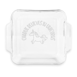 Unicorns Glass Cake Dish with Truefit Lid - 8in x 8in (Personalized)