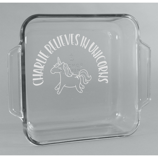 Custom Unicorns Glass Cake Dish - 8in x 8in (Personalized)
