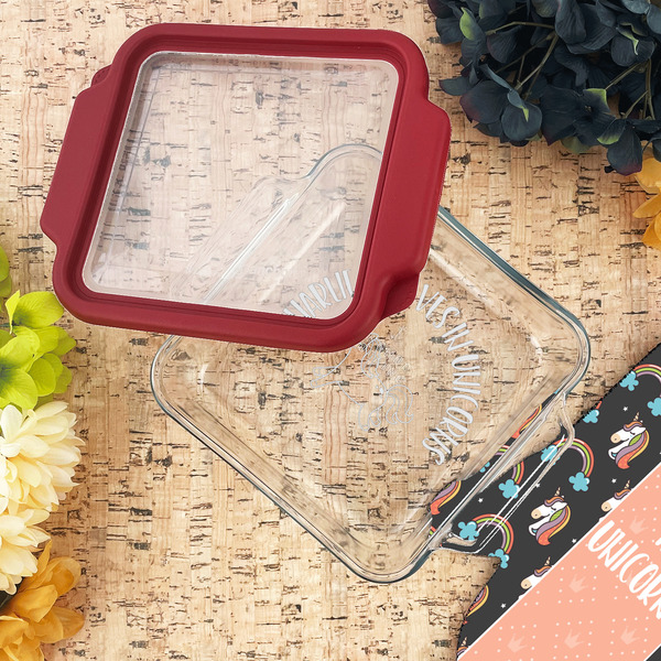 Unicorns Glass Cake Dish - LIFESTYLE (8x8)