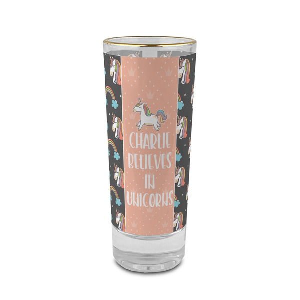 Custom Unicorns 2 oz Shot Glass -  Glass with Gold Rim - Set of 4 (Personalized)