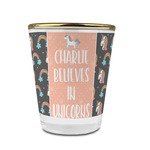 Unicorns Glass Shot Glass - 1.5 oz - with Gold Rim - Set of 4 (Personalized)