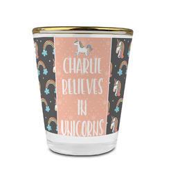 Unicorns Glass Shot Glass - 1.5 oz - with Gold Rim - Set of 4 (Personalized)