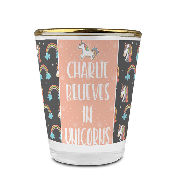 Unicorns Glass Shot Glass - With gold rim - FRONT