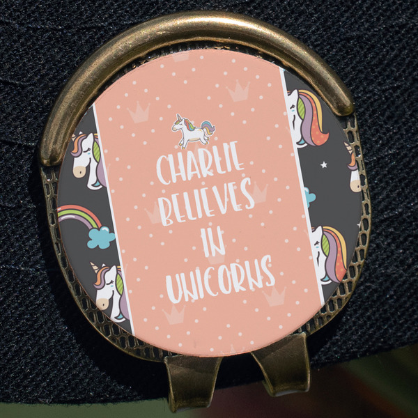 Unicorns Golf Ball Marker Hat Clip - Gold - Close Up
