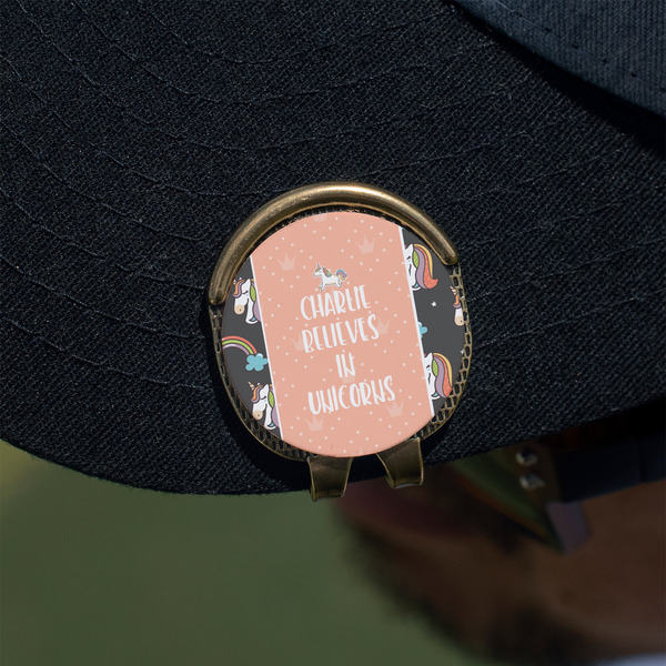 Unicorns Golf Ball Marker Hat Clip - Gold - On Hat