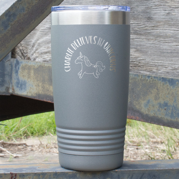 Custom Unicorns 20 oz Stainless Steel Tumbler - Grey - Double Sided (Personalized)