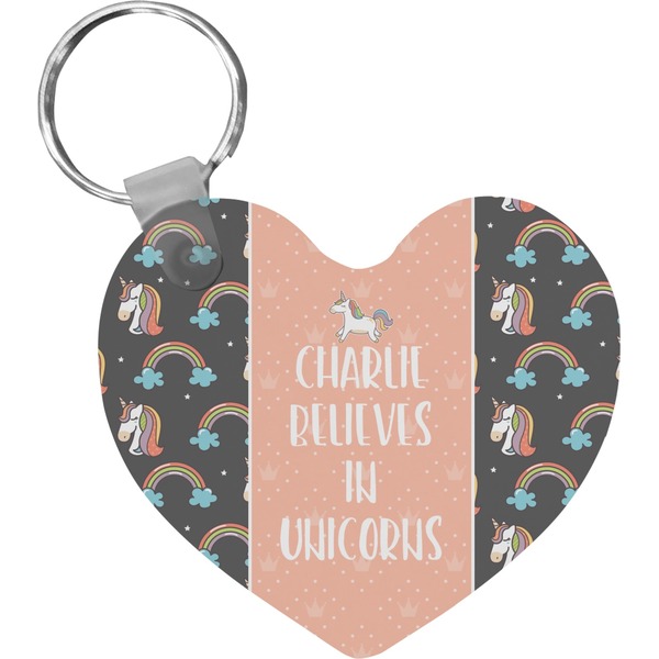 Custom Unicorns Heart Plastic Keychain w/ Name or Text