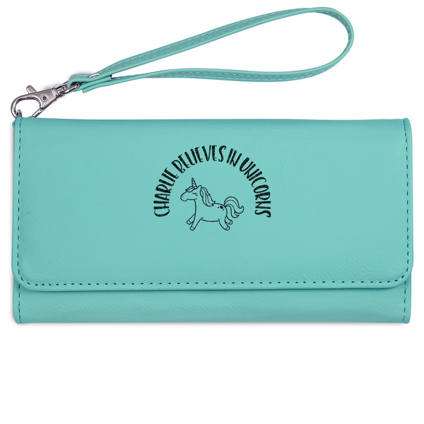 Unicorns Ladies Wallet - Leather - Teal - Front View
