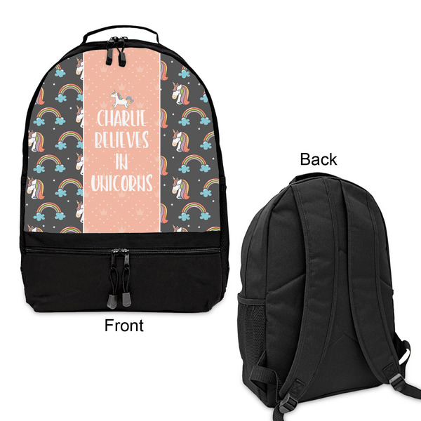 Unicorns Large Backpack - Black - Front & Back View