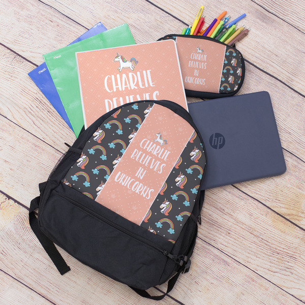 Unicorns Large Backpack - Black - With Stuff