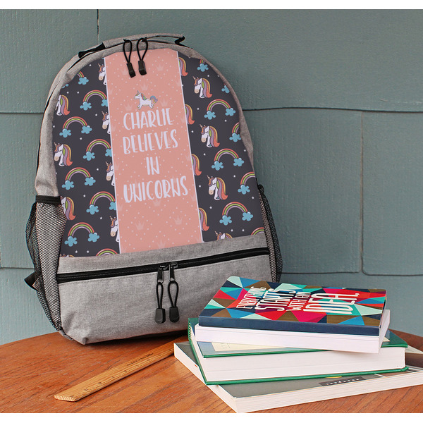 Unicorns Large Backpack - Gray - On Desk