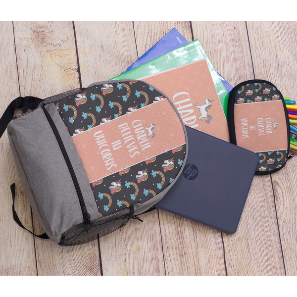 Unicorns Large Backpack - Gray - With Stuff