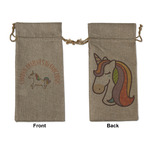 Unicorns Large Burlap Gift Bag - Front & Back (Personalized)