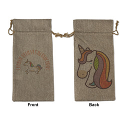 Unicorns Large Burlap Gift Bag - Front & Back (Personalized)